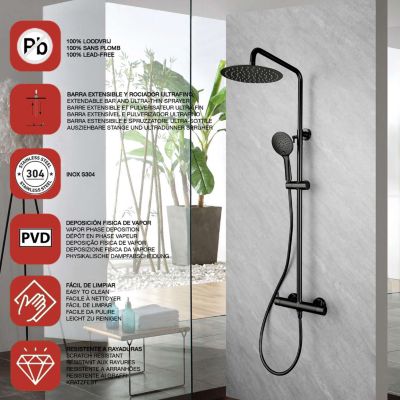 Colonne de douche mécanique avec barre extensible SKY BATH noir cristal PVD série PROMISE