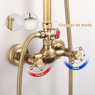 Colonne de Douche Mécanique  Ensemble de Douche à Double Poignée Rétro Système de Douche Réglable Kit de Douche en Laiton