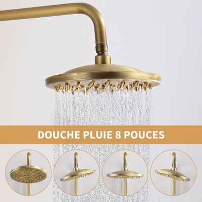 Colonne De Douche Rétro En Laiton Antique - Robinetterie Or Brossé - Salle De Bain Style Vintage
