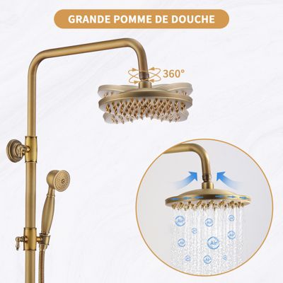 Colonne de Douche Mécanique  Ensemble de Douche à Double Poignée Rétro Système de Douche Réglable Kit de Douche en Laiton