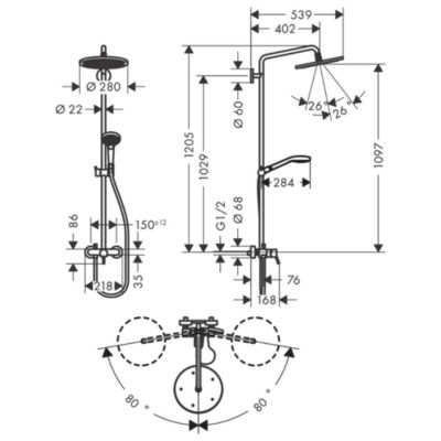 Colonne de douche mécanique HANSGROHE Croma Select S 280 chromé