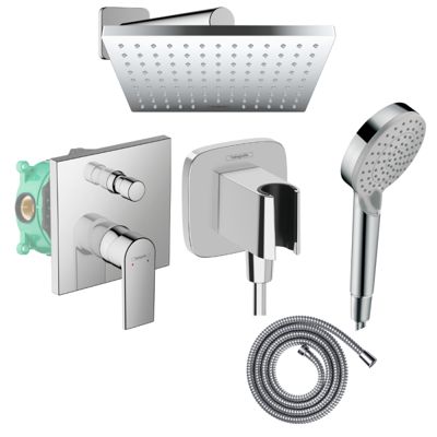 Colonne de douche mécanique HANSGROHE Vernis Shape Douche de tête Vernis Shape Flexible Métaflex Douchette Vernis Blend chromé