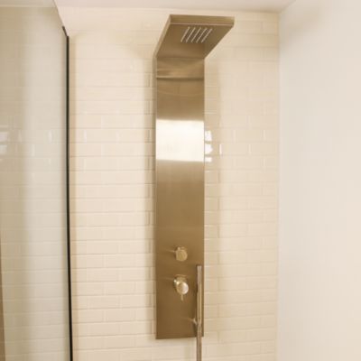 Colonne de douche mécanique avec douchette et flexible, aluminium doré, Essebagno Essekadra