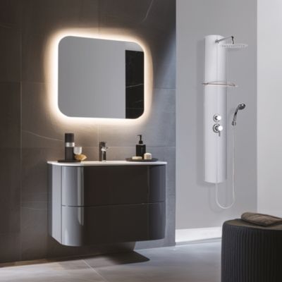 Colonne de douche mécanique avec pomme de tête, douchette et flexible, en aluminuim anodisé gris, Valentin Totmy