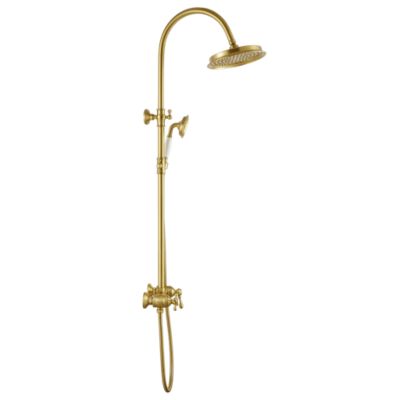 Colonne de douche mécanique avec pommeau + douchette 1 jet + flexible, doré, Essebagno Artretro