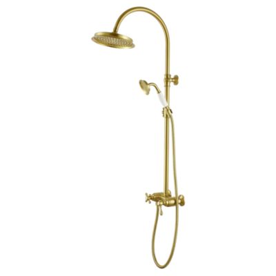 Colonne de douche mécanique avec pommeau + douchette 1 jet + flexible, doré, Essebagno Artretro