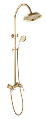 Colonne de douche mécanique avec pommeau + douchette 1 jet + flexible, doré, Essebagno Artretro