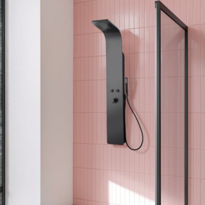 Colonne de douche mécanique avec pommeau + douchette + flexible noir Essebagno Esseflat