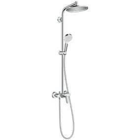 Colonne de douche mécanique avec pommeau rond + douchette 1 jet + flexible + barre réglable, chrome, Hansgrohe Crometta S 240