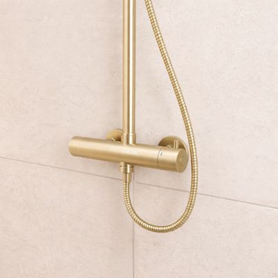 Colonne de douche mécanique doré brossé Galedo Arty, avec douche de tête et douchette 2 jets