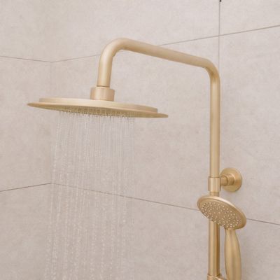 Colonne de douche mécanique doré brossé Galedo Arty, avec douche de tête et douchette 2 jets