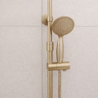 Colonne de douche mécanique doré brossé Galedo Arty, avec douche de tête et douchette 2 jets