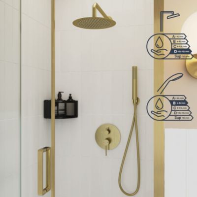 Colonne de douche mécanique encastrée en laiton massif finition satin, GoodHome Owens