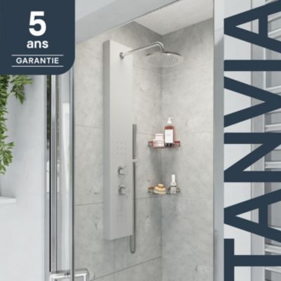 Colonne de douche mécanique hydromassante, gris, GoodHome Tanvia