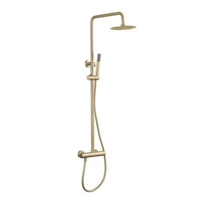 Colonne de douche monocommande ronde PRO, 78-125 cm, finition OR brossé, en laiton Kibath