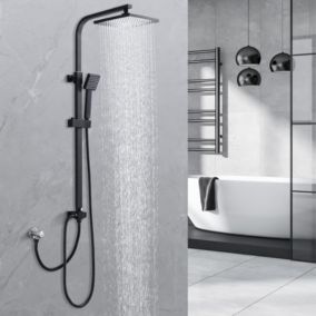 Colonne de Douche Noir Système de Douche avec Douchette Set Kit de Douche sans Mitigeur en Acier Inox Réglable en Hauteur