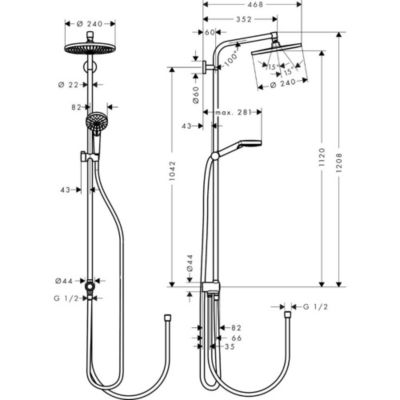 Colonne de douche ou bain douche sans mitigeur HANSGROHE Crometta S 240 chromé + tablette AddStoris