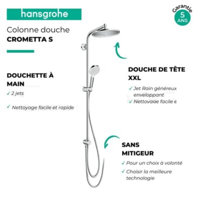 Colonne de douche ou bain douche sans mitigeur HANSGROHE Crometta S 240 chromé + tablette AddStoris