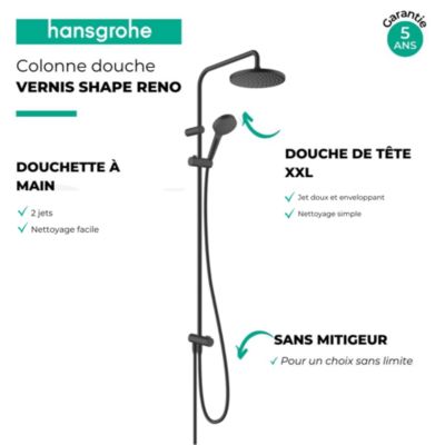 Colonne de douche ou bain douche sans mitigeur HANSGROHE Vernis Blend 200 noir mat + tablette AddStoris