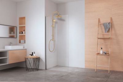 Colonne de douche sans robinetterie avec douchette + pomme de tête + barre réglable + flexible, doré, Wenko Young Line