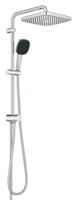 Colonne de douche sans robinetterie avec douchette + pommeau + flexible + barre, chrome carré, Grohe Vitalio Start 250