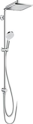 Colonne de douche sans robinetterie avec pommeau + douchette 1 jet + flexible + barre de douche, chrome, Hansgrohe Crometta E