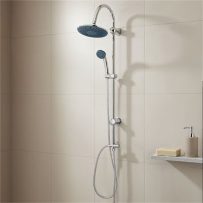 Colonne de douche sans robinetterie avec pommeau + douchette 1 jet + support + flexible 150 cm en inox chromé Nakri