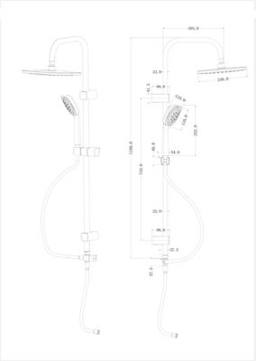Colonne de douche sans robinetterie avec pommeau + douchette 3 jets + flexible + barre réglable chrome GoodHome Teesta