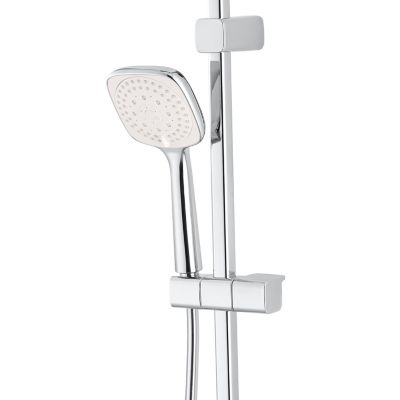 Colonne de douche sans robinetterie avec pommeau + douchette 3 jets + flexible + barre réglable chrome GoodHome Teesta