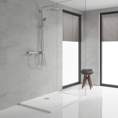 Colonne de douche sans robinetterie avec pommeau + douchette 3 jets + flexible + barre réglable, chrome, Grohe Vitalio Joy System 260