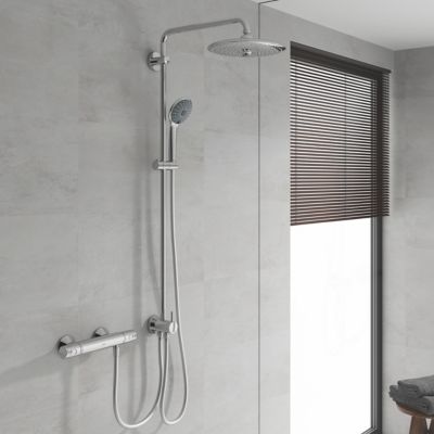 Colonne de douche sans robinetterie avec pommeau + douchette 3 jets + flexible + barre réglable, chrome, Grohe Vitalio Joy System 260