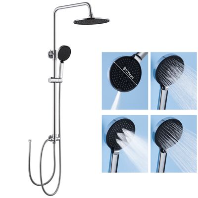 Colonne de douche sans robinetterie avec pommeau + douchette 4 jets + flexible + barre réglable, chromé