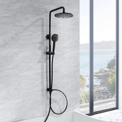 Colonne de douche sans robinetterie avec pommeau + douchette+ flexible + barre réglable, Noir