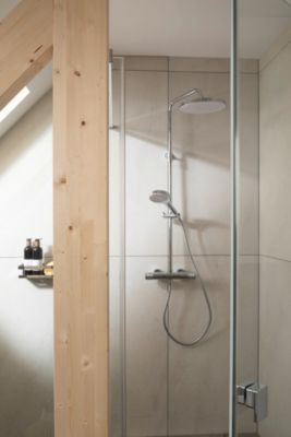 Colonne de douche Schulte - mitigeur thermostatique - douche de tête effet pluie - douchette 3 jets - chromé - GLAIA