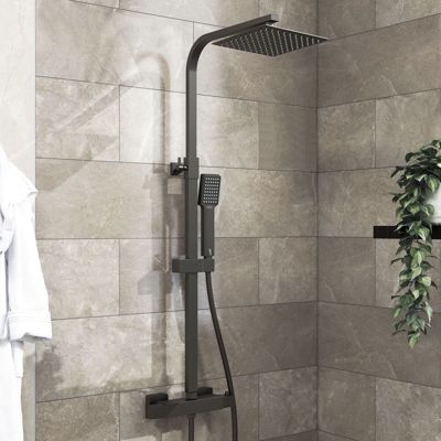 Colonne de douche thermostatique 200mm, kit carré noir AICA SANITAIRE