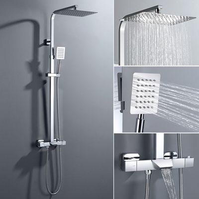Colonne de Douche Thermostatique 3 Fonctions, Auralum MAX Ensemble de Douche Chrome avec pomme Douchette Robinet de Baignoire
