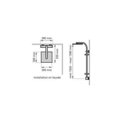 Colonne de douche thermostatique anti-brûlure avec pomme de tête, douchette et flexible, chrome, Valentin Touareg