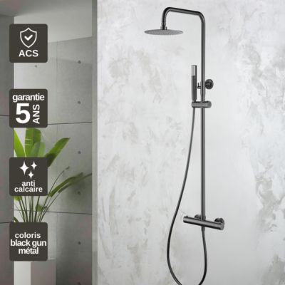 Colonne de Douche Thermostatique anti-calcaire Black Gun Métal IMEX GENOVA BTG053/BGM