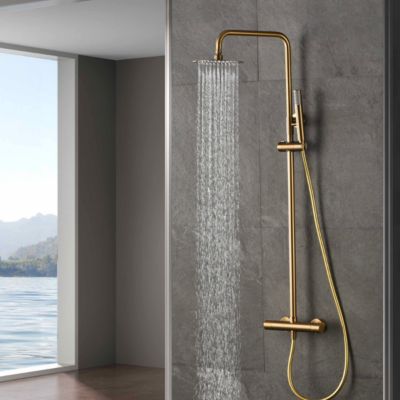 Mice Dusch Säule Mit Thermostat Line – Gebürstetes Gold, Ausziehbar Bis 132 Cm, Mit 20 Cm Brausekopf