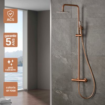 Colonne de Douche Thermostatique Anti-Calcaire Or Rose Cuivré IMEX