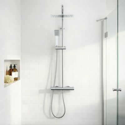 Colonne de douche thermostatique avec douchette + flexible + pommeau, chrome, Dint