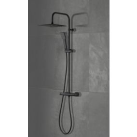 Colonne de douche thermostatique avec douchette + flexible + pommeau, noir, Dint