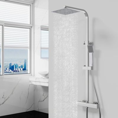 Colonne de douche thermostatique avec pomme de tête, Carré,effet chromé, AICA