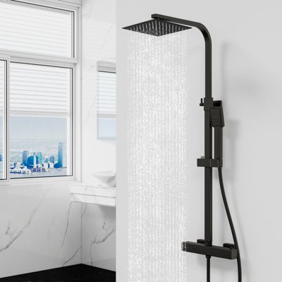 Colonne de douche thermostatique avec pomme de tête, Carré,noir mat, AICA