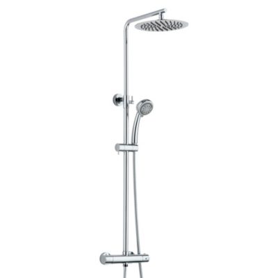 Colonne de douche thermostatique avec pomme de tête, douchette et flaxible, chrome, Valentin Essentialis