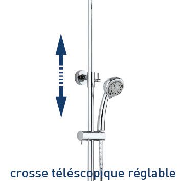 Colonne de douche thermostatique avec pomme de tête, douchette et flexible, chrome, Valentin Essentialis