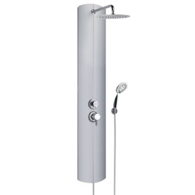 Colonne de douche thermostatique avec pomme de tête, douchette et flexible, en alumimium anodisé gris, Valentin Totmy