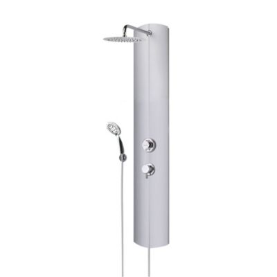 Colonne de douche thermostatique avec pomme de tête, douchette et flexible, en aluminium anodisé gris, Valentin Totmy