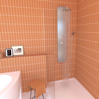 Colonne de douche thermostatique avec pomme de tête, douchette et flexible, en aluminium anodisé gris, Valentin Totmy