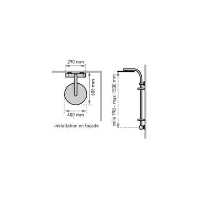 Colonne de douche thermostatique avec pomme de tête large, douchette et flexible, chrome, Valentin Opium